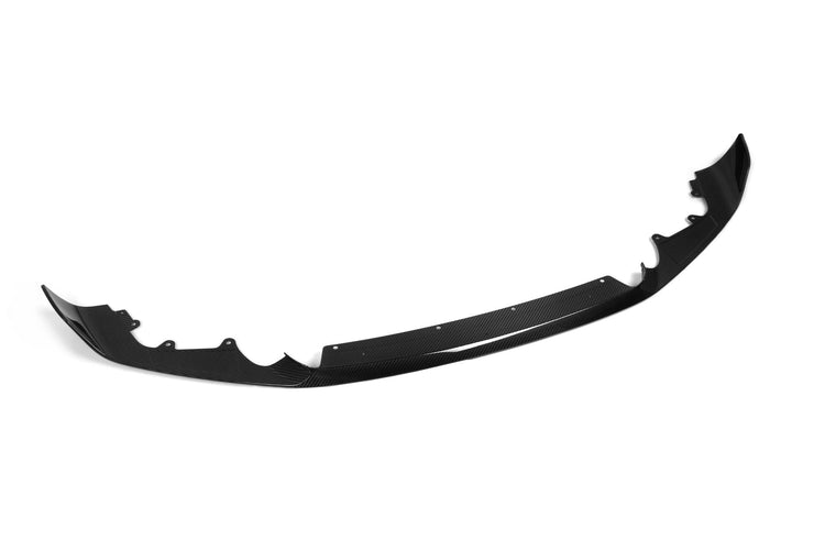 wide view of TRE Pre-Preg Performance Front Splitter for BMW M2 Competition F87 2018-2021 with white background