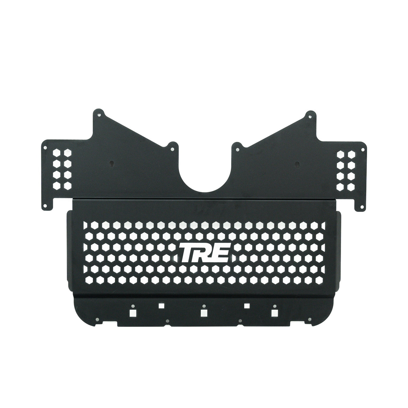close top view of TRE Metal Skid Plate Under Tray (Oil Cooler Guard) for BMW M2/M3/M4 2020+ with white background