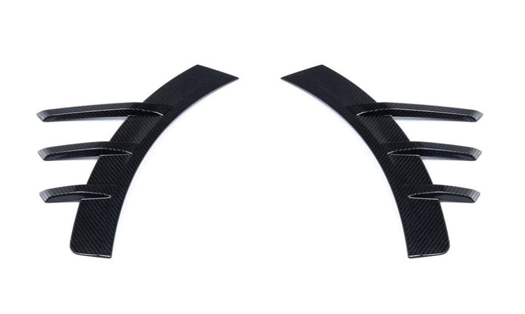 wide view of TRE Pre-Preg Carbon Fibre Rear Side Fender Trim Spats for BMW M2 G87 2023+ with white background 