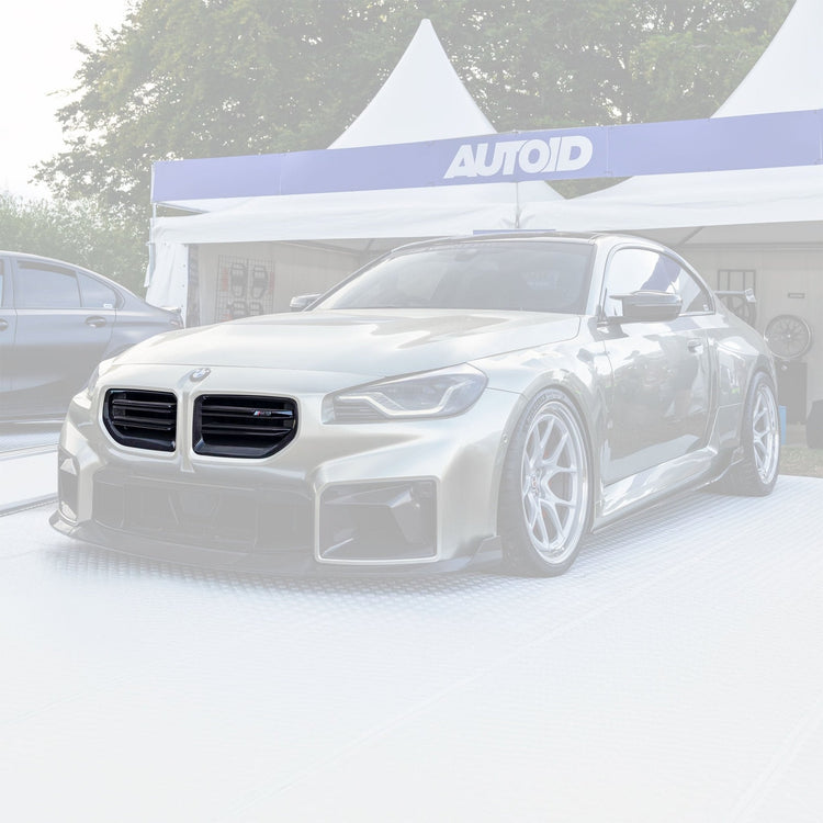 wide view of TRE Pre-Preg Carbon Fibre TR87 Front Grilles for BMW M2 G87 (2023+) fitted inside a car