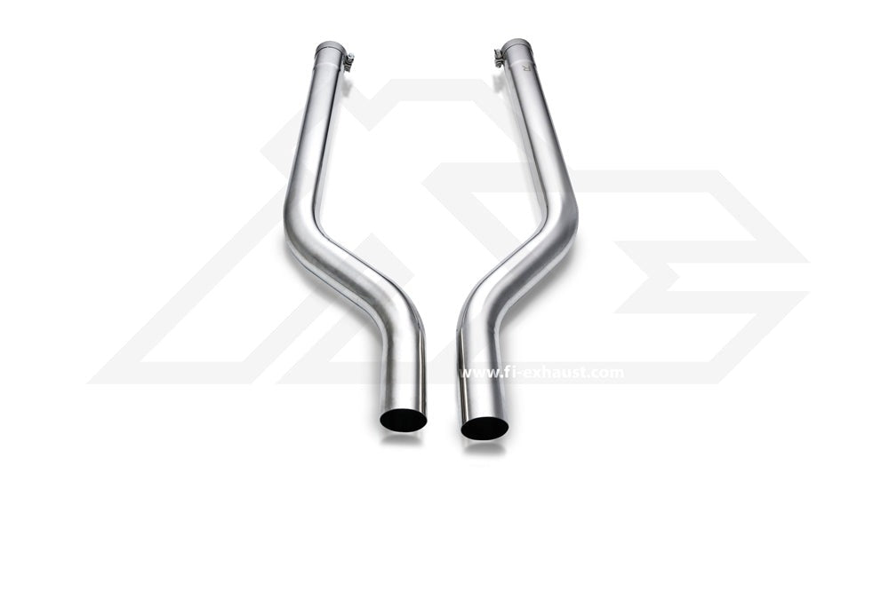 A top view of FI Exhaust Valvetronic Cat-Back System For BMW F90 M5 / Competition (EU6II OPF) 2020-2023 downpipe with white background