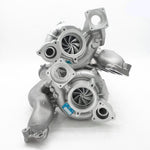 A front wide view of Pure Turbos Turbo Upgrade Pure1200 for BMW N74 (M760i) 2017-2022 with white background