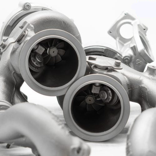A close up view of Pure Turbos Turbo Upgrade Pure1200 for BMW N74 (M760i) 2017-2022 with white background