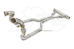 A top view of Fi Exhaust Valvetronic Cat-back Exhaust System BMW F9X M8 (EU6II OPF) 2019+ with white background