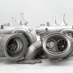 A front view of Pure Turbos Turbo Upgrade Pure Stage 2 (Hi-Flow) for BMW S55 (M2 / M3 / M4) 2014-2020 with white background