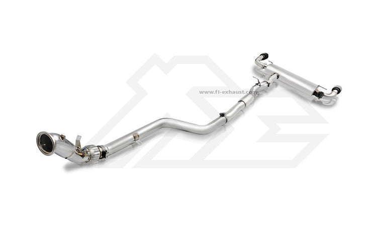 A front view of FI Exhaust Catback Exhaust System For BMW G01 X3 / G02 X4 30i (OPF) 2019-2021 with white background