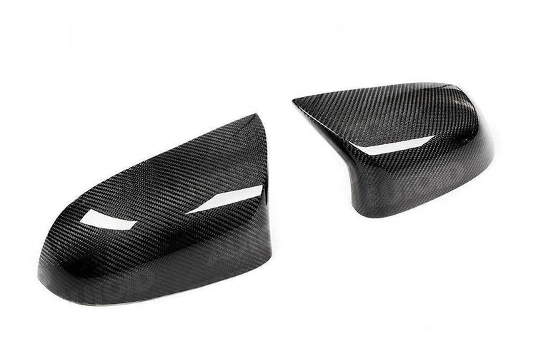 wide view of TRE Pre-Preg Carbon Fibre Wing Mirror Covers for BMW X5M / X6M 2014-2019 with white background