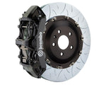 A front view of Brembo GT Front Big Brake Kit 380x34 6-Piston Type 3 Rotors for Volkswagen Tiguan R (Mk2) in black caliper with white background
