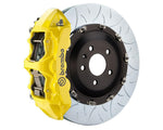 A front view of Brembo GT Front Big Brake Kit 380x34 6-Piston Type 3 Rotors for Audi S3 (8Y) in yellow caliper with white background