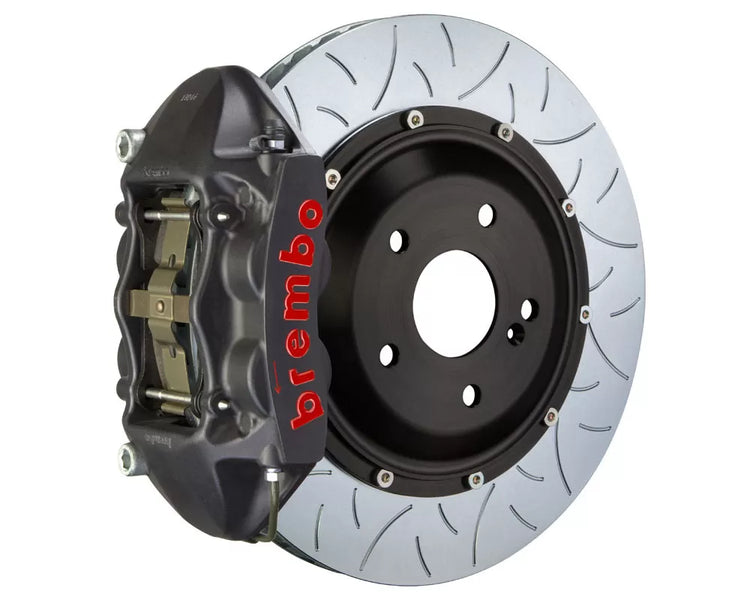 A front view of Brembo GT-S Rear Big Brake Kit 345x28 2-Piece 4-Piston Type 3 Rotors for Subaru WRX 2022-2023 with white background