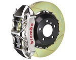 A front view of Brembo GT-R Front Big Brake Kit 380x32 2-Piece 6-Piston Slotted Rotors for Porsche 993 C2 / C4 with a white background
