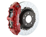 A front view of Brembo GT Front Big Brake Kit 380x32 2-Piece 6-Piston Type 3 Rotors for Honda Civic Type-R (FL5) in red caliper with white background