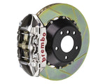 A front view of Brembo GT-R Rear Big Brake Kit 345x28 2-Piece 4-Piston Slotted Rotors for Porsche 993 C2 / C4 with a white background