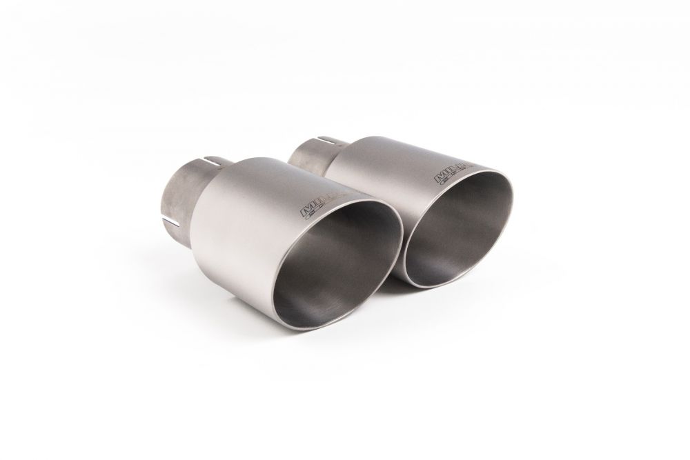 Close-up of polished silver Milltek Sport exhaust tips for the 2017+ Audi RS3 Saloon / Sedan 400PS - Non-OPF/GPF Models