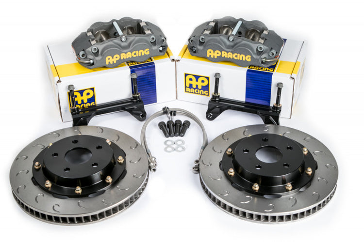 A front view of AP Racing by Essex Competition Endurance Brake Kit (Front CP8350/325mm)- Subaru BRZ, Scion FR-S & Toyota GT86/GR86 2013+ with a white background