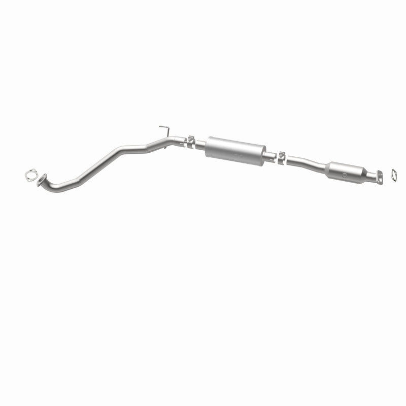 MagnaFlow 5561845 carb direct-fit catalytic converter, opposite rear three-quarter view of the turntable spin