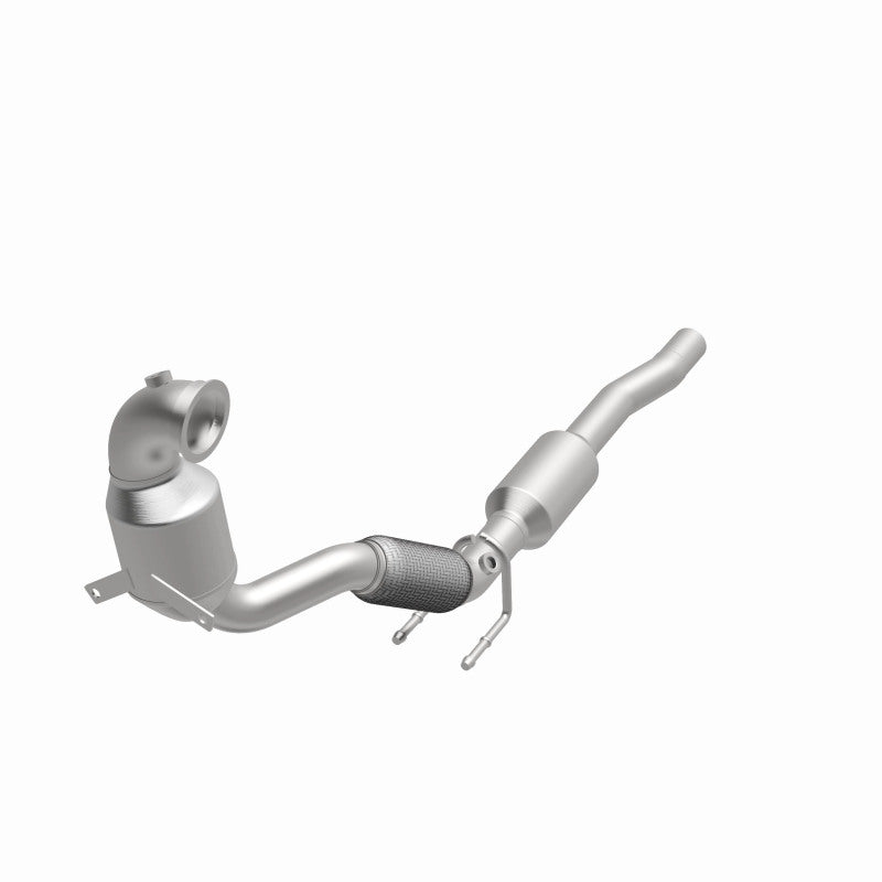 MagnaFlow 280134 oem grade direct-fit catalytic converter, opposite front three-quarter view of the turntable spin