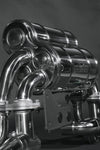 Capristo Ferrari F430 valved exhaust mufflers with perforated outlets and mounting bracket