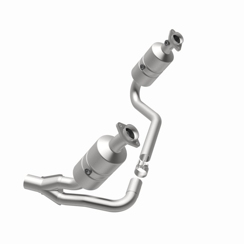 MagnaFlow 5451849 carb direct-fit catalytic converter, opposite rear three-quarter view of the turntable spin
