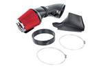 Carbon fiber intake tube with red conical air filter, carbon fiber shield, rubber coupling ring, and metal clamps - Eventuri cold air intake for BMW M3