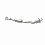 MagnaFlow 4561089 carb direct-fit catalytic converter, opposite rear three-quarter view of the turntable spin
