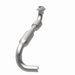 MagnaFlow 4583087 carb direct-fit catalytic converter, opposite rear three-quarter view of the turntable spin
