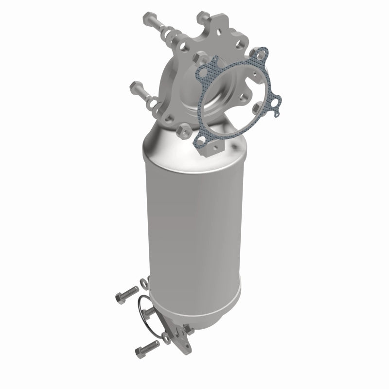 MagnaFlow 280765 oem grade direct-fit catalytic converter, front three-quarter view of the turntable spin