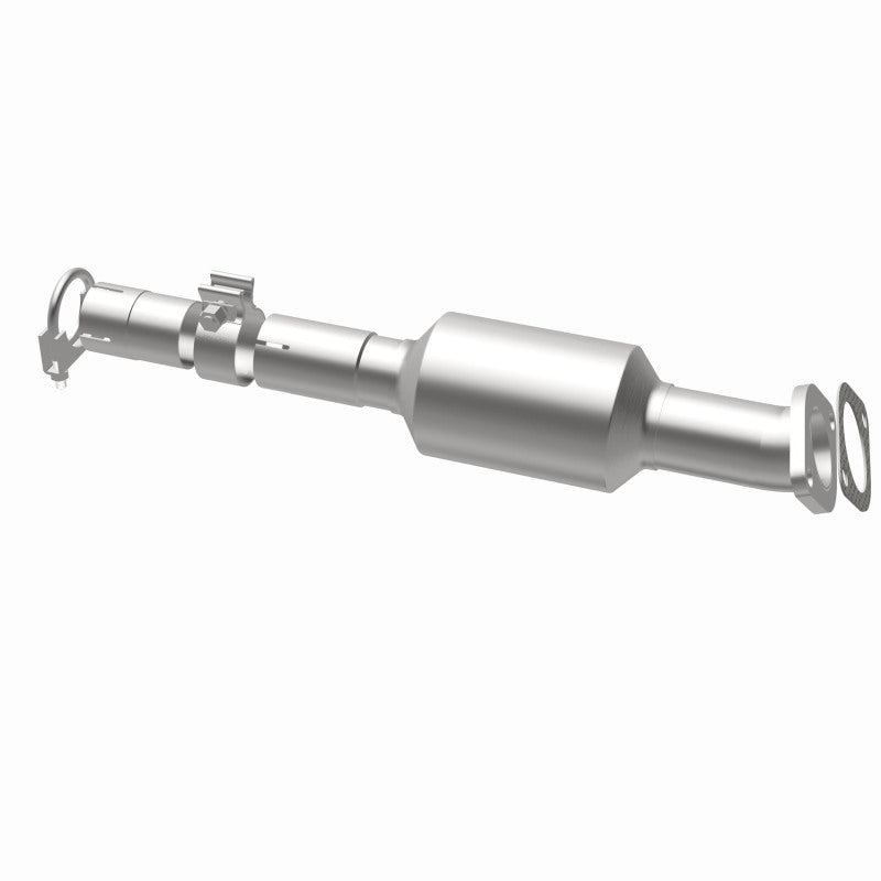 MagnaFlow 5571814 carb direct-fit catalytic converter, opposite rear three-quarter view of the turntable spin