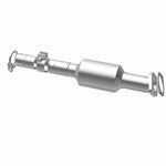 MagnaFlow 5571814 carb direct-fit catalytic converter, opposite rear three-quarter view of the turntable spin