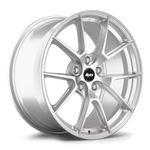 Single silver alloy wheel with ten-spoke design and black center cap, positioned at three-quarter angle on white background - APEX Wheels wheel for 19x9 ET32 5x112 - Race Silver