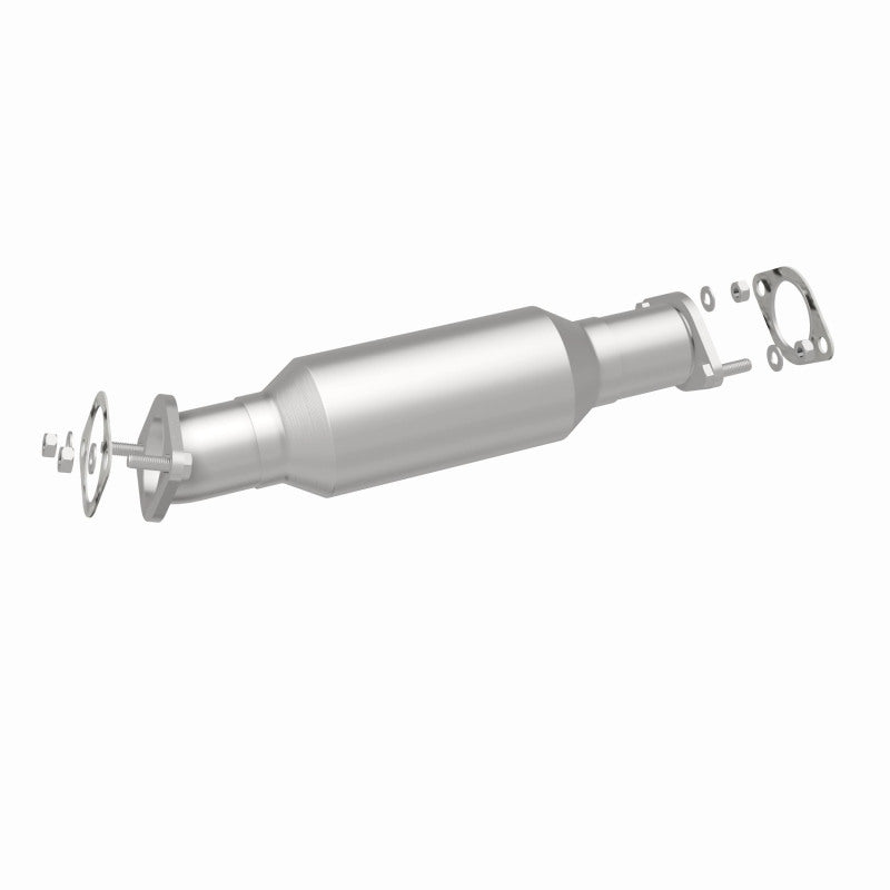 MagnaFlow 5561714 carb direct-fit catalytic converter, rear three-quarter view of the turntable spin