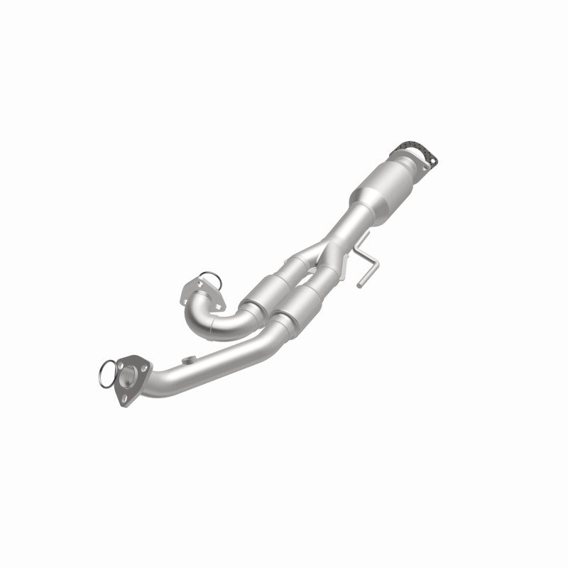 MagnaFlow 5421710 carb direct-fit catalytic converter, opposite front three-quarter view of the turntable spin