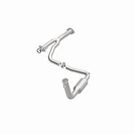 MagnaFlow 4551582 carb direct-fit catalytic converter, opposite front three-quarter view of the turntable spin