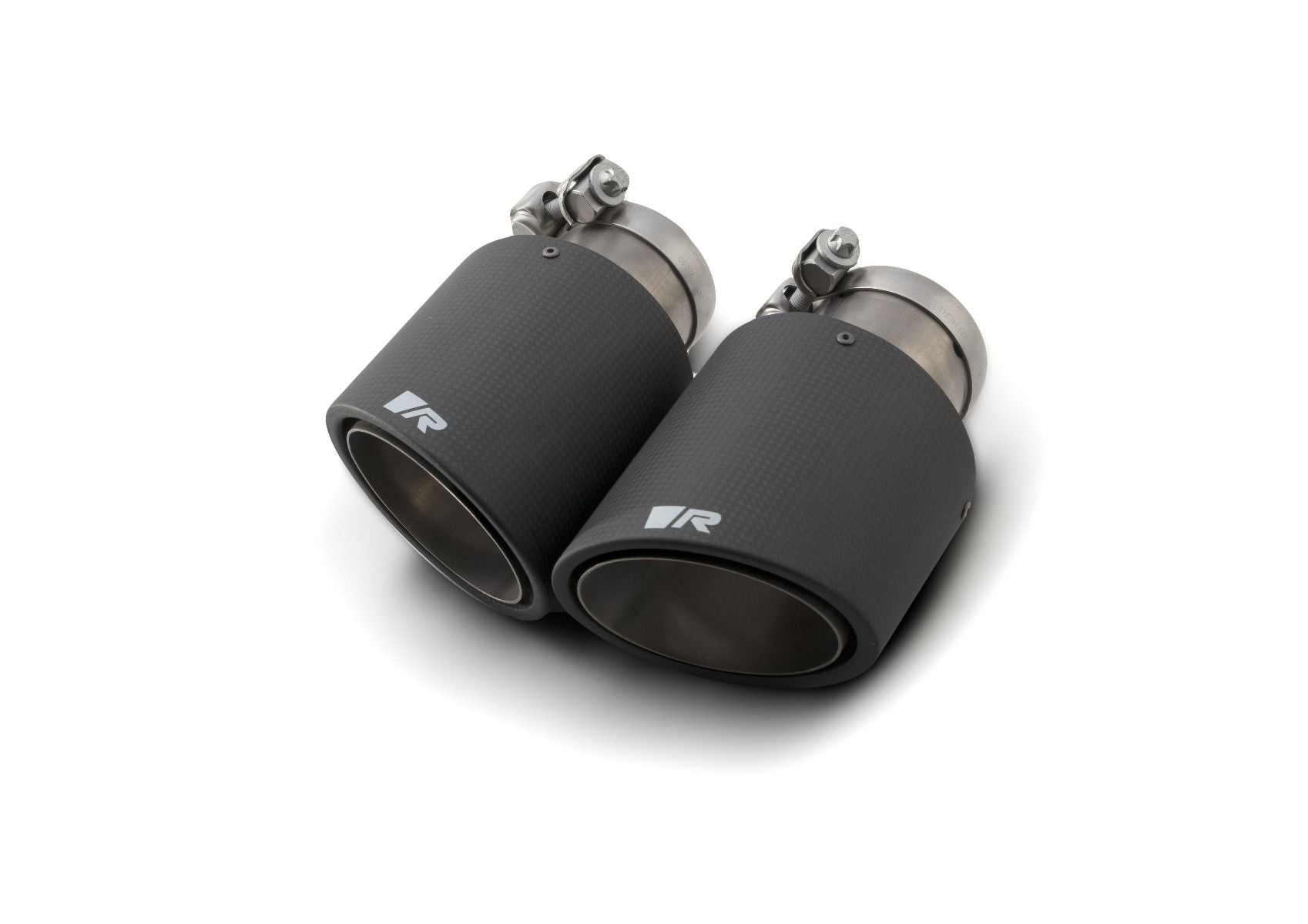 Pair of black carbon angled tail pipes with clamps, Carbon Angled 102mm tips for Remus Giulia Quadrifoglio Axle-Back Exhaust