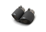Pair of black carbon angled tail pipes with clamps, Carbon Angled 102mm tip option for the Remus Mk8 Golf R Axle-Back Exhaust