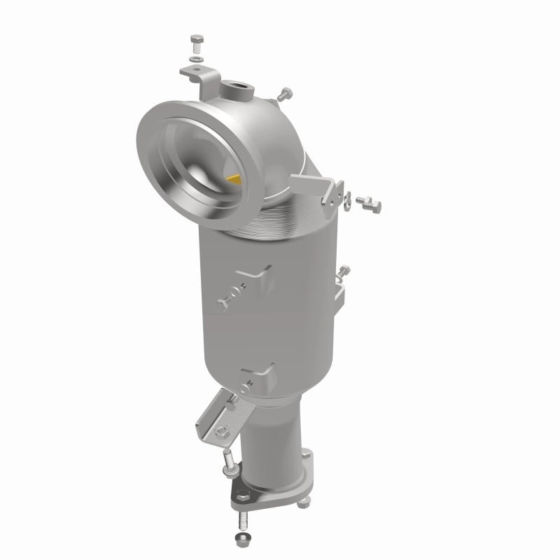 MagnaFlow 280790 oem grade direct-fit catalytic converter, opposite front three-quarter view of the turntable spin