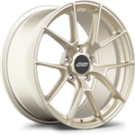 Gold-finished alloy wheel with Y-spoke design, five bolt pattern, and black center cap on white background - APEX Wheels wheel for 19x9 ET50 5x130 - Motorsport Gold