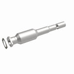 MagnaFlow 5571145 carb direct-fit catalytic converter, front three-quarter view of the turntable spin