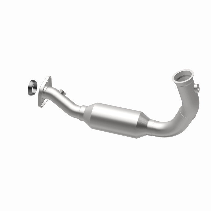 MagnaFlow 5451583 carb direct-fit catalytic converter, opposite rear three-quarter view of the turntable spin
