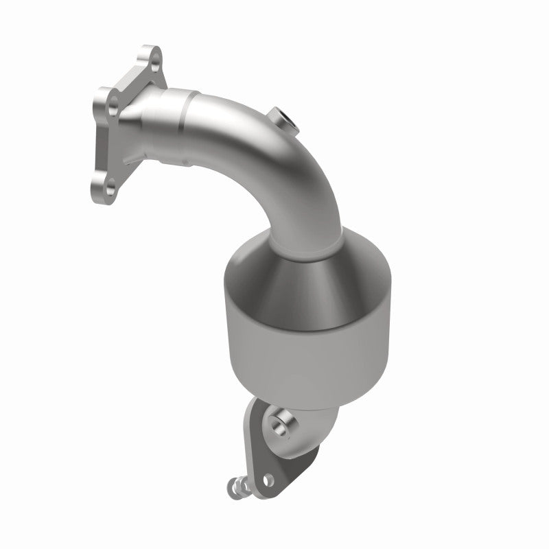 MagnaFlow 551401 carb direct-fit catalytic converter, opposite rear three-quarter view of the turntable spin