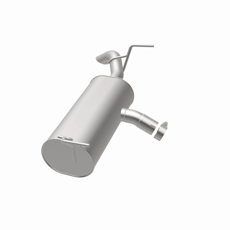 BRExhaust 108-0291 muffler, opposite rear three-quarter view of the turntable spin