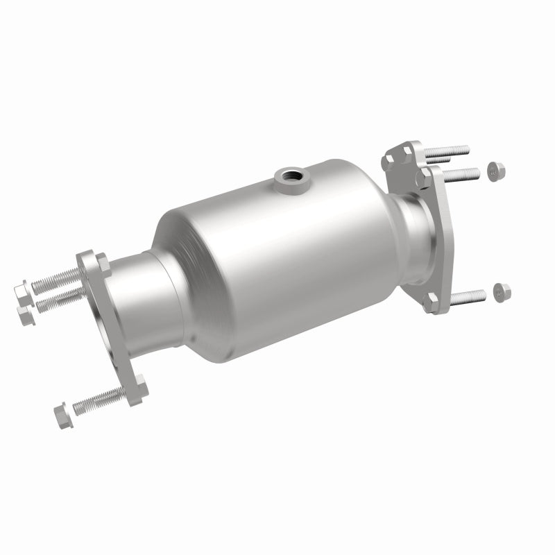MagnaFlow 280162 oem grade direct-fit catalytic converter, front three-quarter view of the turntable spin
