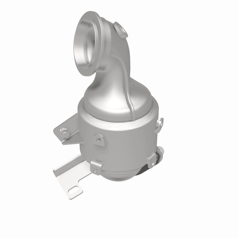 MagnaFlow 551092 carb direct-fit catalytic converter, rear three-quarter view of the turntable spin