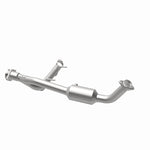 MagnaFlow 4451165 carb direct-fit catalytic converter, opposite rear three-quarter view of the turntable spin
