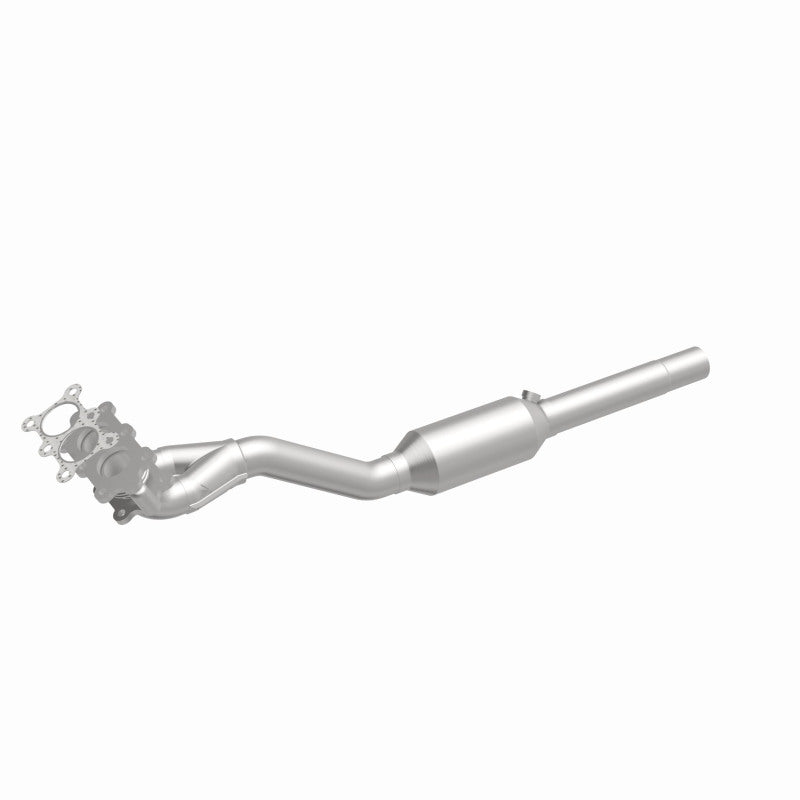MagnaFlow 4481280 carb direct-fit catalytic converter, front three-quarter view of the turntable spin