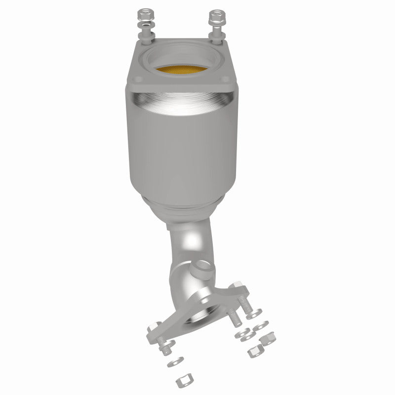 MagnaFlow 5582846 carb direct-fit catalytic converter, rear three-quarter view of the turntable spin