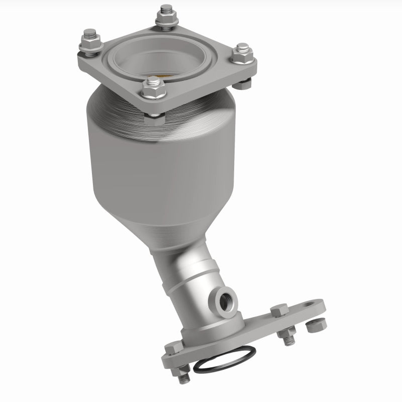 MagnaFlow 6511129 epa direct-fit catalytic converter, front three-quarter view of the turntable spin