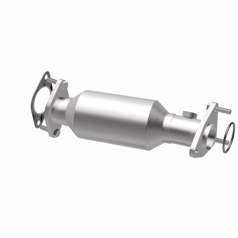MagnaFlow 5481668 carb direct-fit catalytic converter, opposite rear three-quarter view of the turntable spin