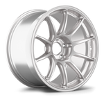 Silver forged wheel with ten-spoke design and polished lip shown at three-quarter angle - APEX Wheels wheel for 18x13 ET56 5x120.65 - Race Silver