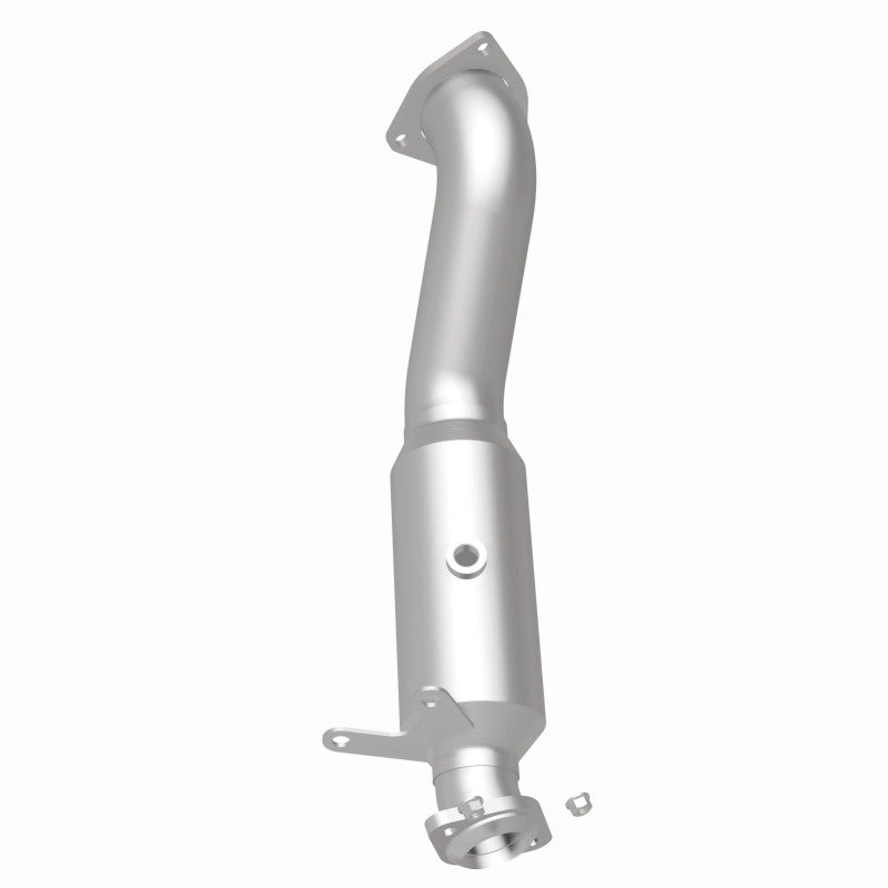 MagnaFlow 5561477 carb direct-fit catalytic converter, rear three-quarter view of the turntable spin
